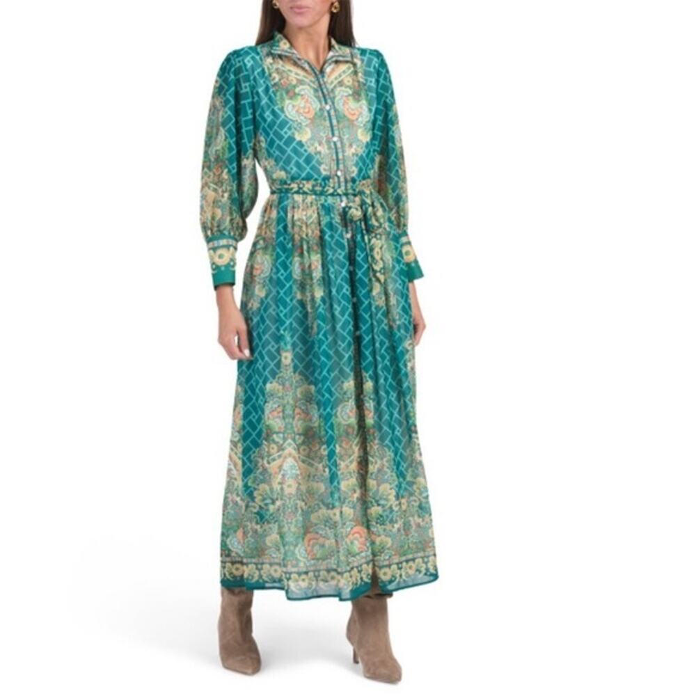 DALIA MACPHEE Deco Paisley Long Sleeve Maxi Dress Size Small